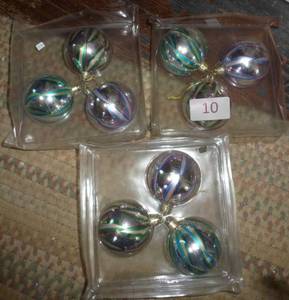 18 glass ball ornaments of a striped design