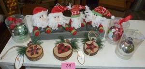 4 cute santa candy jars plus wood and glass ornaments