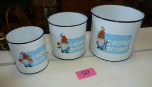 3 cute gnome metal planters
