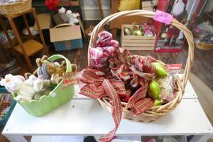 A basket of Holiday bows and easter bunnies