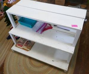 Two wood display stands, each 36 inch wide 25 tall