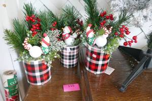 3 mug-like planters decorated for the holidays