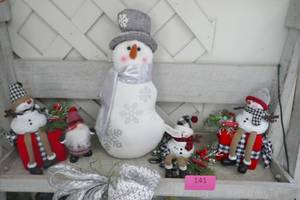 Holiday snowmen, santa and lanterns
