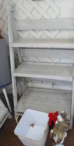wood 3 tiered shelf unit 46 in tall, 25-12 wide