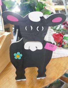 Cute wood cow planter stand