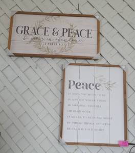 2 wood wall hangings of grace and peace
