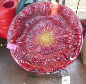 Large 18 inch glass flower bird bath or display with stand