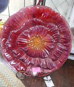 Large 18 inch glass flower bird bath or display with stand