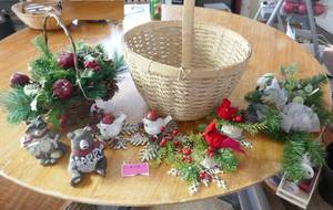 wicker basket and various dcor