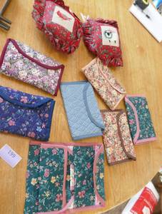 Fabric checkbook covers  wallets and pillows