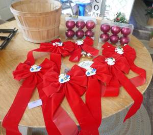Basket of bows and ornaments
