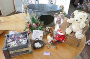 Large metal basket and various dcor items