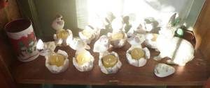 8 bird candle holders and rabbit