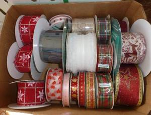 Box of ribbon approx 18 rolls some new