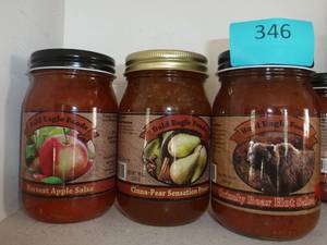 1 jar of Apple salsa and 1 jar of Cinnamon Pear preserves 1 jar of Grizzly hot salsa