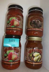 2 jars of Apple salsa and 1 jar of Cinnamon Pear preserves 1 jar of Grizzly hot salsa