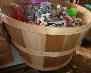 large basket of small ribbon roses