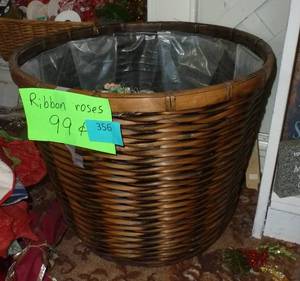 large basket of small ribbon roses