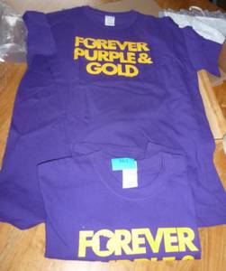 2 adult large Purple and Gold tshirts
