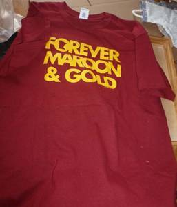 2 adult large, one 2XL Maroon and Gold tshirts