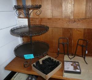metal display stand, picture stands, box of mini victorian shoes