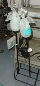 2 solar lit glass angels on stands