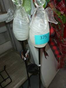 2 solar lit glass angels on stands