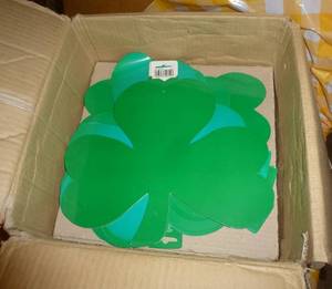 box of about 50 shamrocks, a basket of ribbon and more