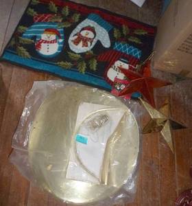 holiday rug and a fireplace log carrier
