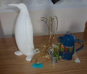 penguin, ornament hangers, coffee pot