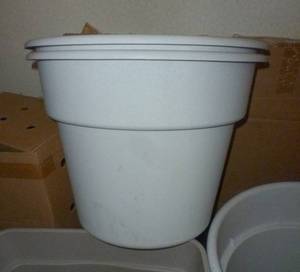 Two 22 inch dia x 17 tall plastic planters