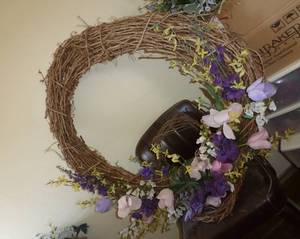 large wreath with purple silk flowers 38 inch diameter