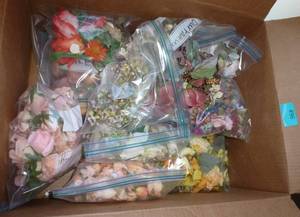 Box full of silk flowers