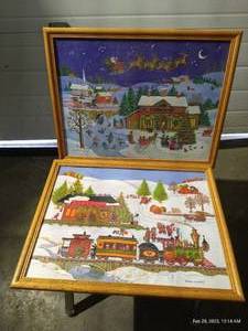 lot 14 image: (2) Framed Pictures With Needlework Accents