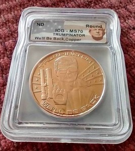 lot 25 image: Trumpinator 1oz Copper Round - ICG MS70