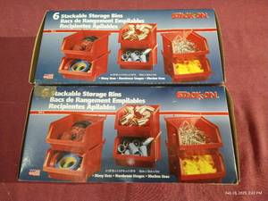 lot 73 image: (2) Boxes of Stackable Storage Bins