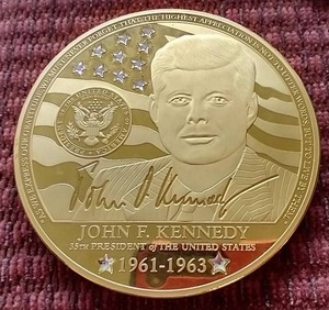 lot 88 image: LARGE Gold-Plated Copper JFK Medallion With Swarovski Crystals