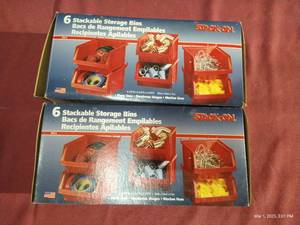 lot 139 image: (2) Boxes of Stackable Storage Bins