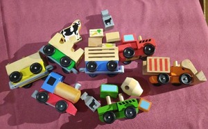 lot 142 image: Melissa & Doug Wooden Train & Work Vehicle Play Set