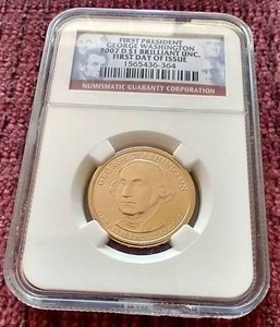 lot 204 image: 2007 George Wahington $1 Coin - NGC First Day Brilliant Uncirculated