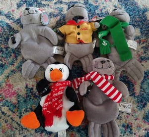 lot 246 image: (5) Coca-Cola Plush Toys