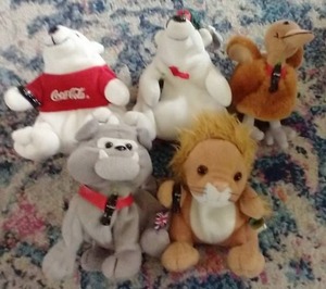 lot 280 image: (5) Coca-Cola Plush Toys