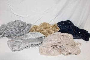 lot 18 image: Set of 5 Assorted Fashion Scarves in Metallic and Sequin Designs