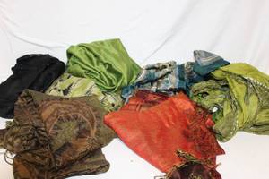 lot 19 image: Collection of 10 Assorted Pashmina Scarves with Varied Patterns