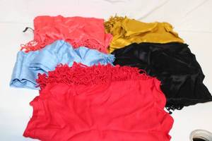 lot 20 image: Set of 5 Colorful Fashion Scarves with Fringe