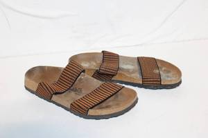 lot 75 image: Pair of Orange and Black Striped Sandals, Size 39