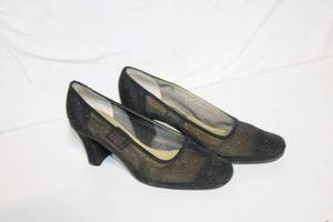 lot 76 image: Pair of Vintage Black Mesh Heels with Genuine Leather Sole