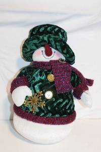 lot 84 image: Plush Snowman Decoration with Green Velvet Outfit