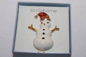 lot 92 image: Liz Claiborne Snowman Brooch with Red Rhinestone Hat