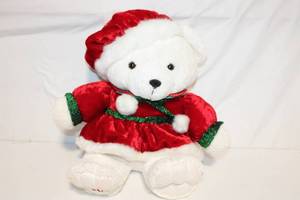 lot 137 image: Festive Holiday Plush Bear in Santa Outfit